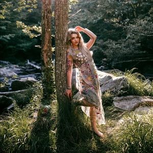 Sheer Flower Embroidered Maxi Dress